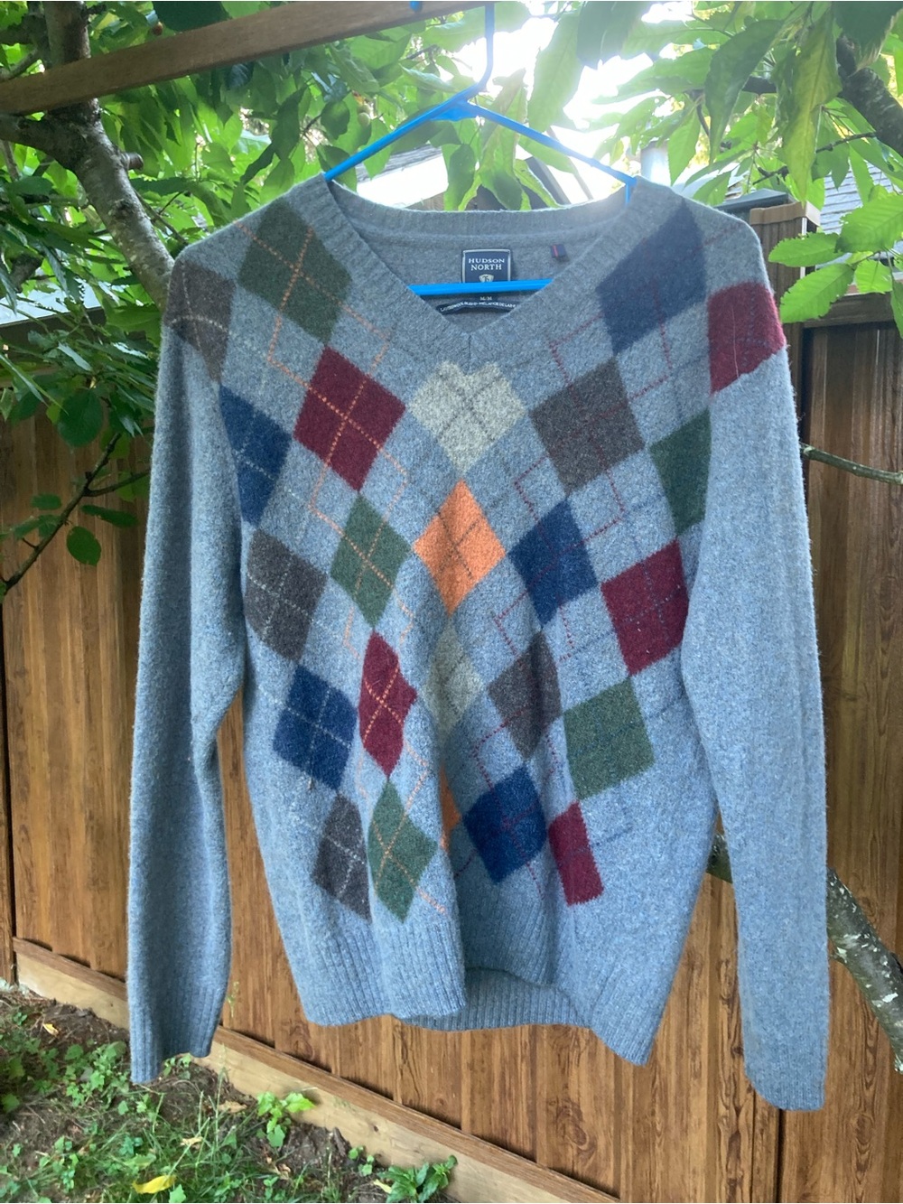 Blue Argyle Wool Pullover with Multicolor Diamonds